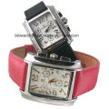 Fashion Square Case Lover Couple Watch in Gold Tone